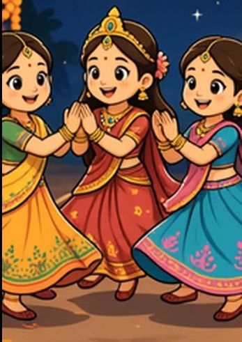 माँ लक्ष्मी अपनी सहेलियों के साथ गरबा खेलते हुए