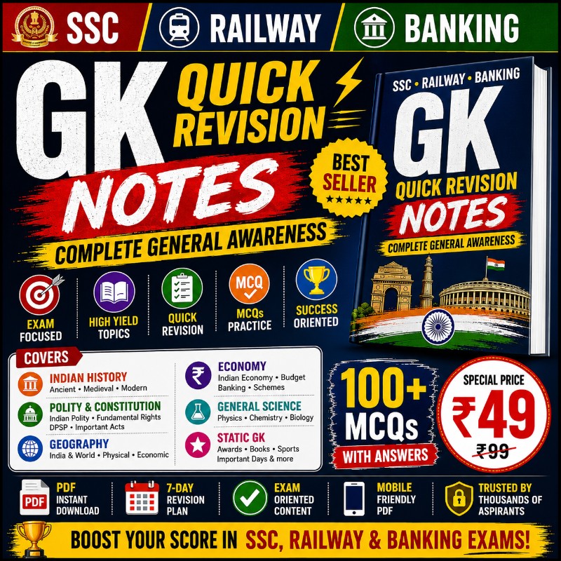 🔥 SSC Railway Banking GK Notes 2026 | Quick Revision PDF + MCQs