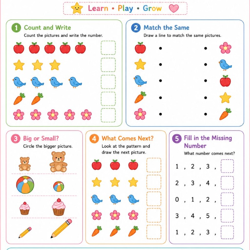 1-5 Number Matching Worksheet for  kids
