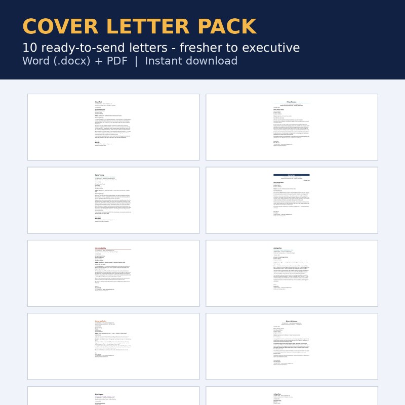 10 Ready-to-Send Cover Letter Templates for Indian Job Seekers (.docx)