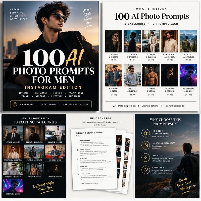 100 AI Photo Prompts for Men – Instagram Edition 