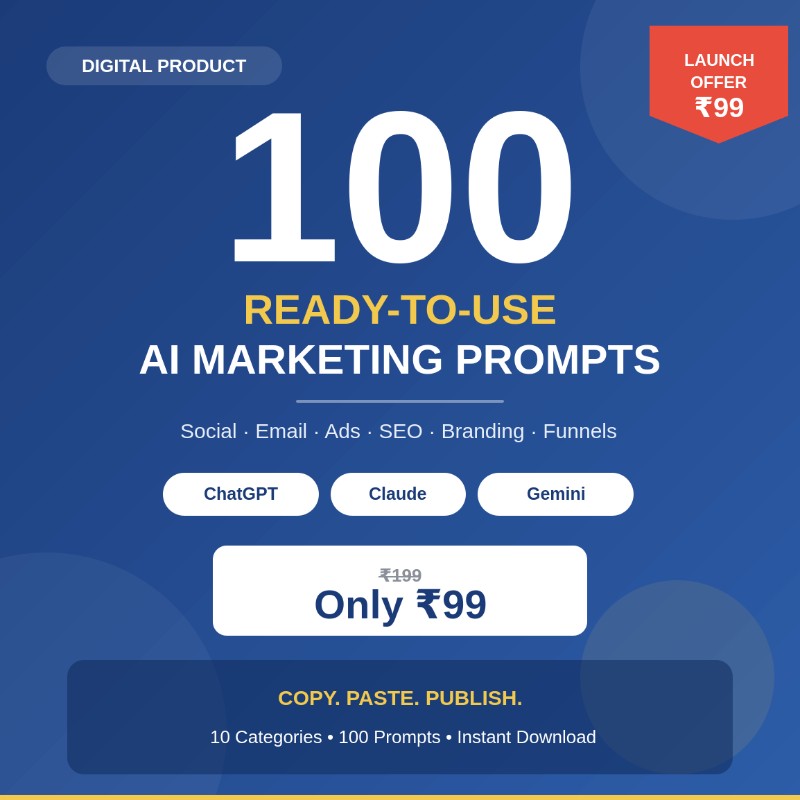 100 Ready-to-Use AI Marketing Prompts | Social, Email, Ads, SEO, Branding & More