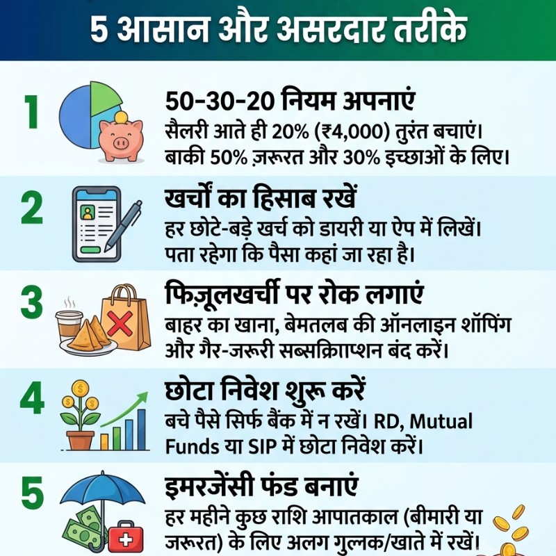₹20,000 Salary में पैसे कैसे बचाएँ?