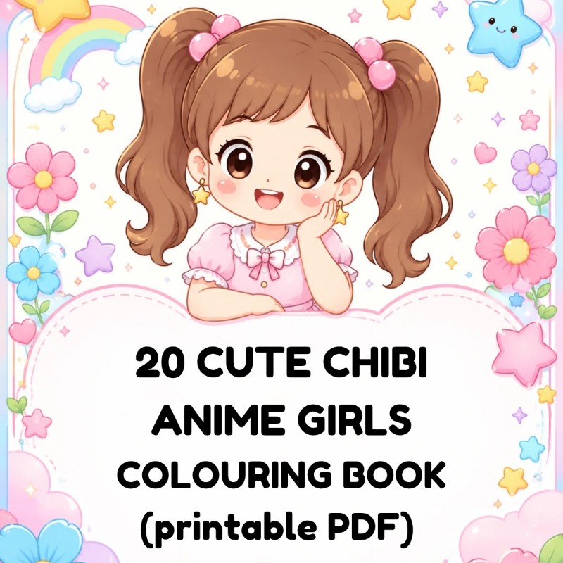 20 Cute Chibi Anime Girls Coloring Book for Kids | Printable PDF | Kawaii Anime Coloring Pages | Digital Download