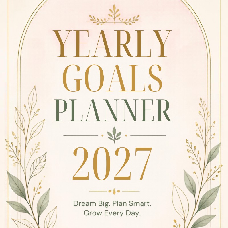 2027 Yearly Goals Planner Printable PDF | 50-Page Annual Planner, Monthly Calendar, Habit Tracker & Goal Setting Workbook