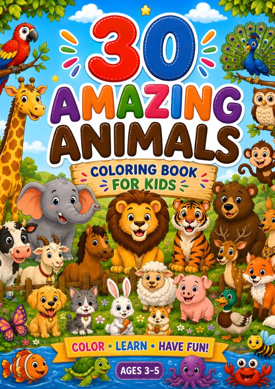 30 Amazing Animals Coloring Book for Kids