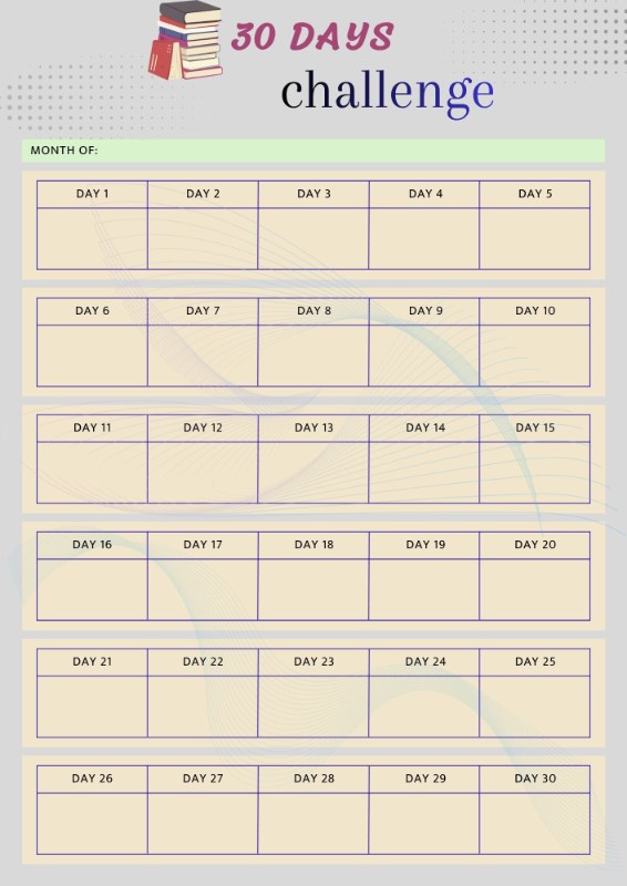 30 Day Reading Challenge Printable | 30 Days Book Reading Tracker