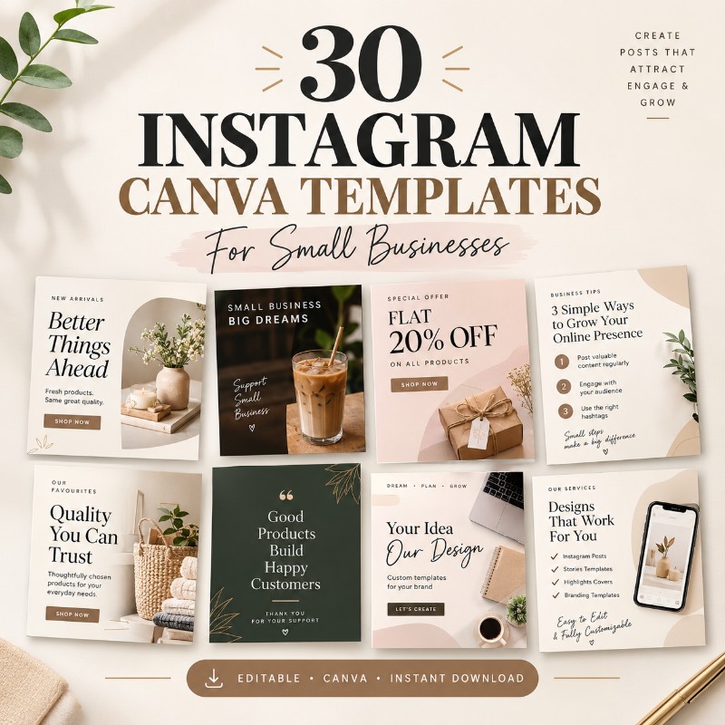 30 Instagram Canva Templates for Small Businesses | Ready-to-Use Social Media Templates