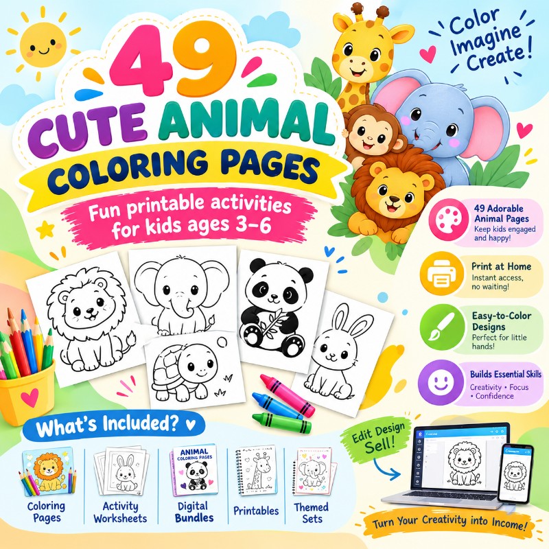 49 Cute Animal Coloring Pages for Kids | Ages 3–6