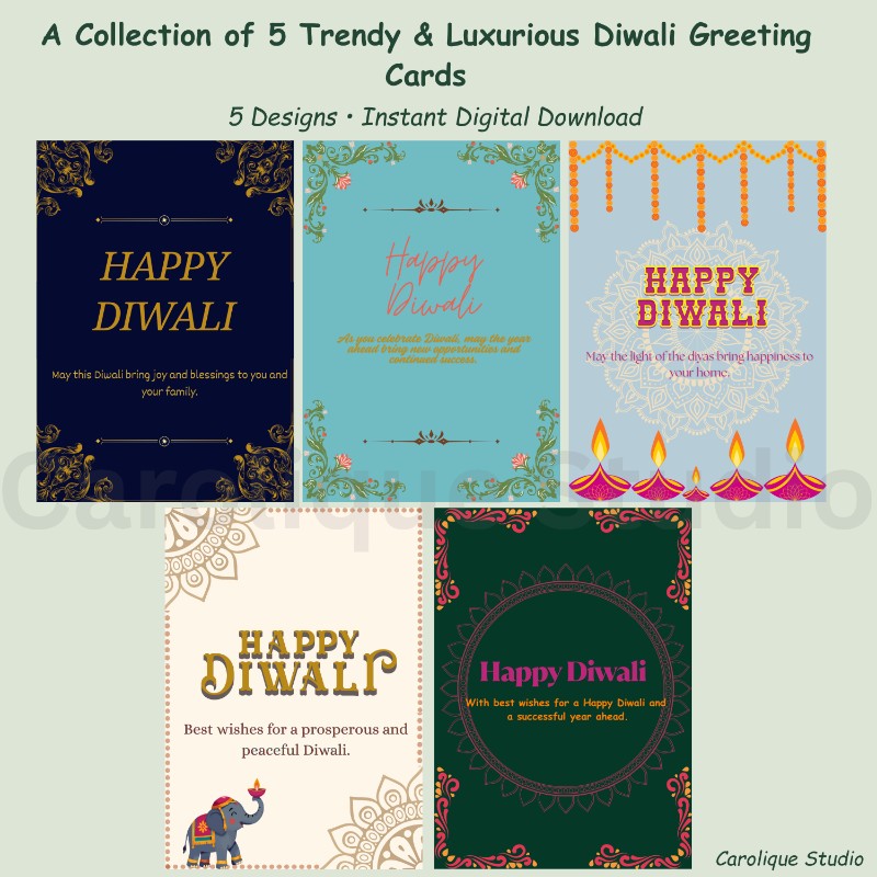 5 Trendy & Luxurious Diwali Greeting Cards | Printable Digital Collection