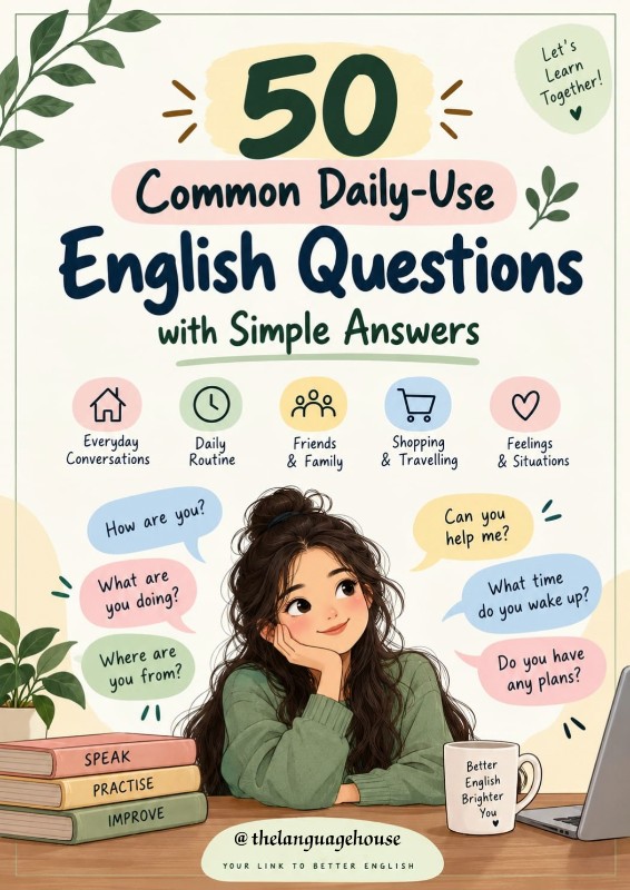 50 Common Daily-Use English Questions with Simple Answers | Everyday Spoken English Guide