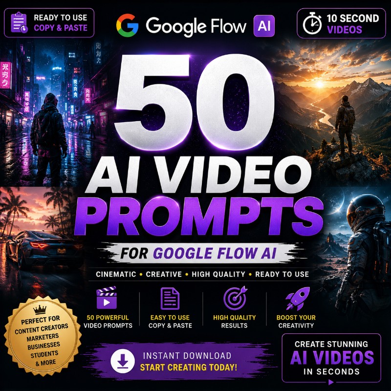 50 GOOGLE FLOW AI PROMPTS