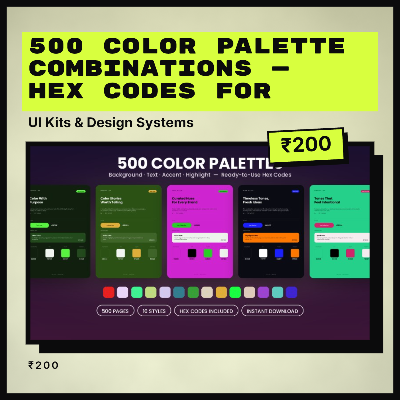 500 Color Palette Combinations — Hex Codes for Background, Text, Accent & Highlight
