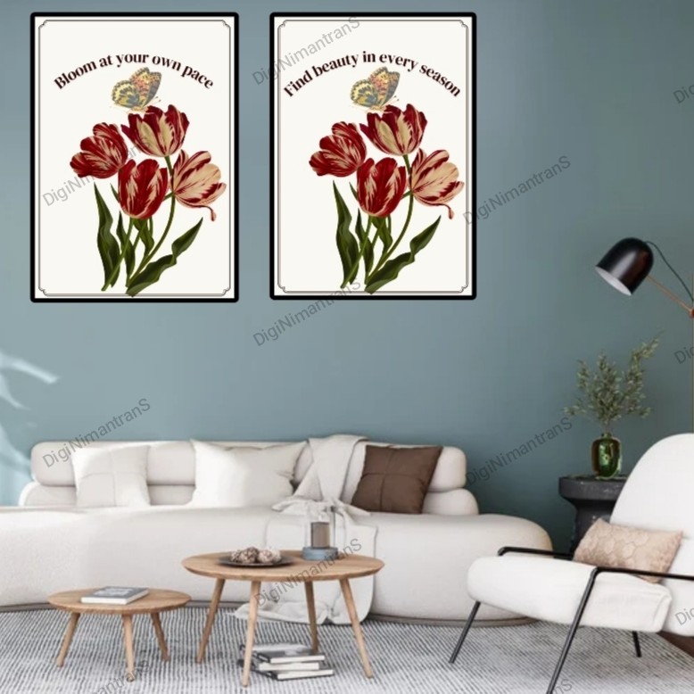A3(29.7*42cm)Vintage Tulip Botanical Wall Art Set of 2|Digital Download