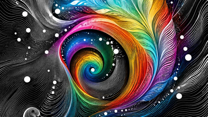 Abstract colorful spirals and feathers