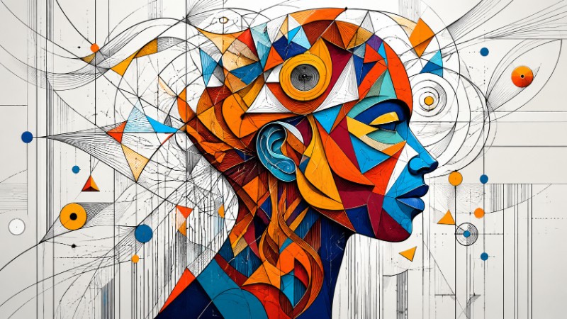 Abstract cubist portrait in vibrant geometry