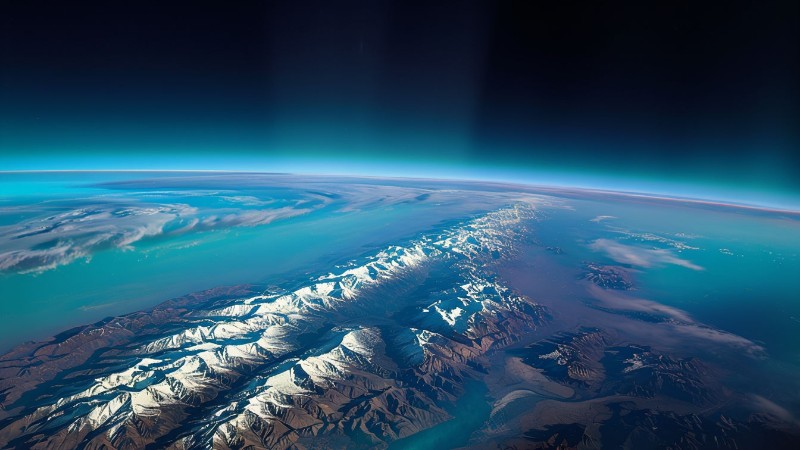 Aerial View Of Snow-Covered Mountain Range With Dramatic Lighting