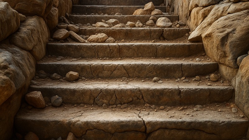 Aged Stone Staircase in Shadows