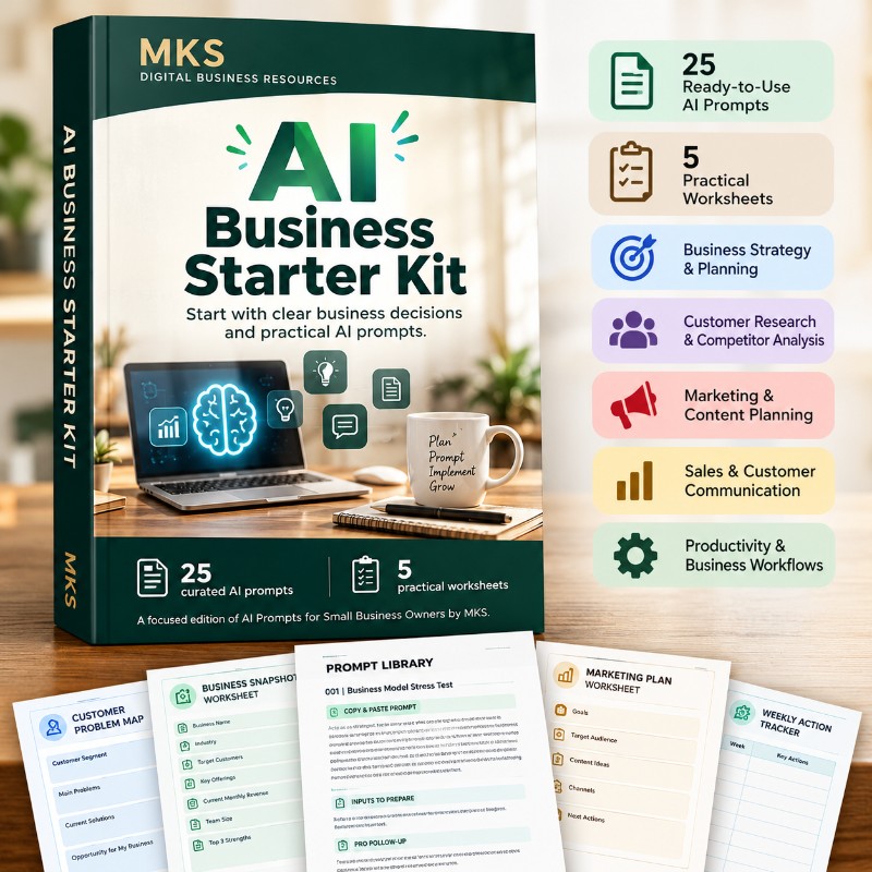AI Business Starter Kit – 25 AI Prompts + 5 Worksheets  Start using AI for smarter business planning, marketing and everyday decisions!