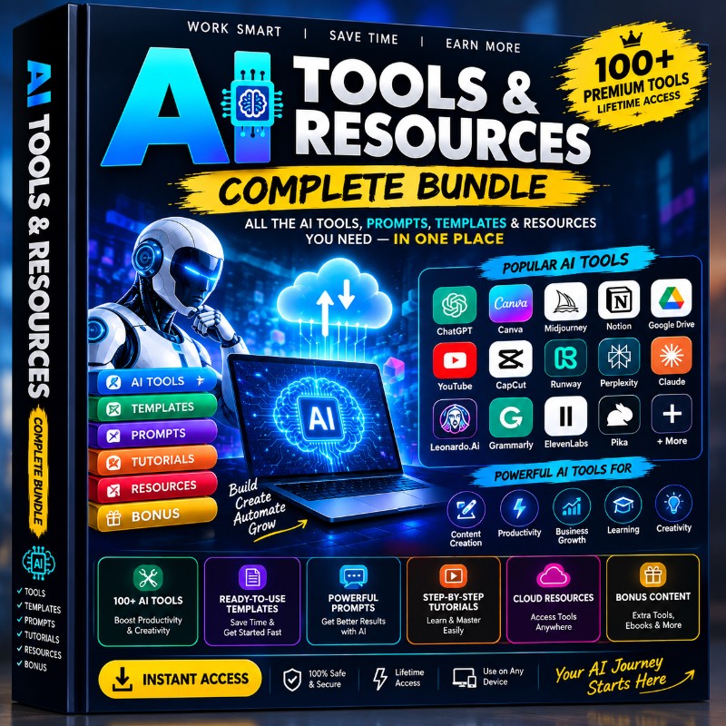  AI Digital Product Bundle – 100+ AI Tools, Prompts, Templates & Resources