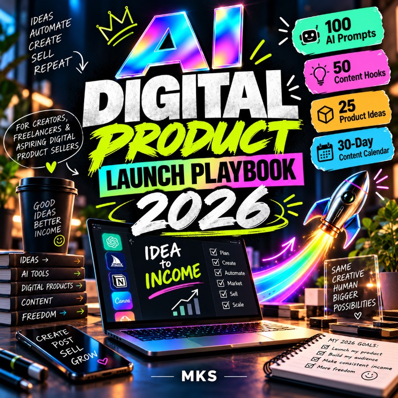 AI Digital Product Launch Playbook 2026 | 100 AI Prompts, 50 Content Hooks & 30-Day Calendar