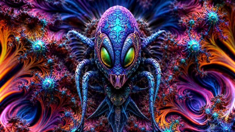 Alien arachnid in psychedelic world