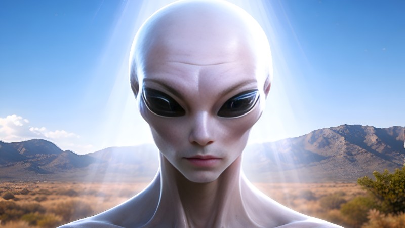 Alien under celestial light beam