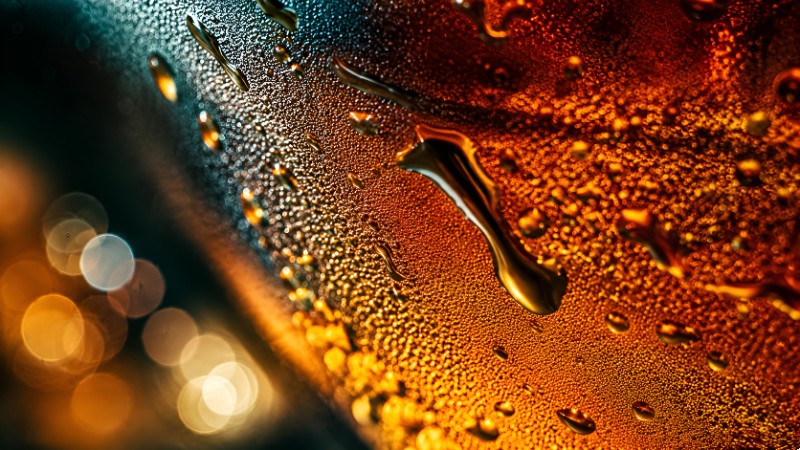 Amber glow on condensation beads