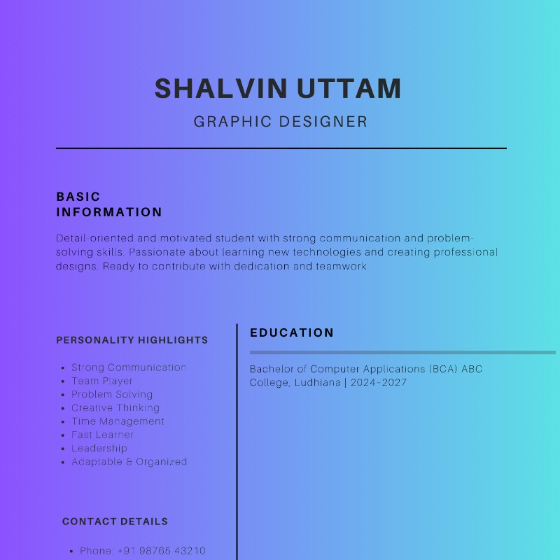 Aurora Purple & Cyan Gradient Resume Template (Canva)