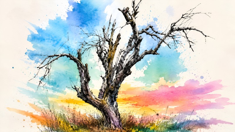 Barren tree against vibrant sky