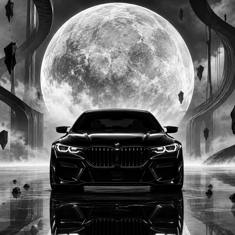 BMW Luxury Car Wallpaper – Surreal Black & White 4K Phone Wallpaper