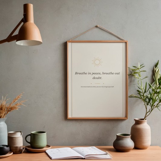Breathe In Peace – Boho Sunburst Affirmation Wall Art Print