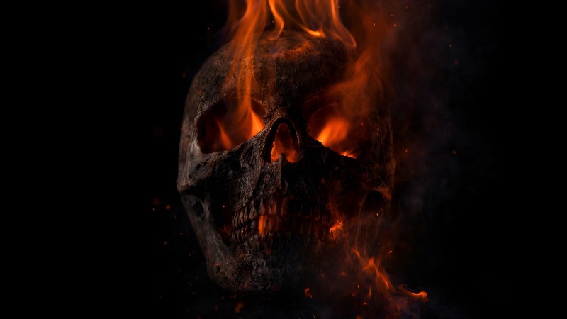 burning skull digital art