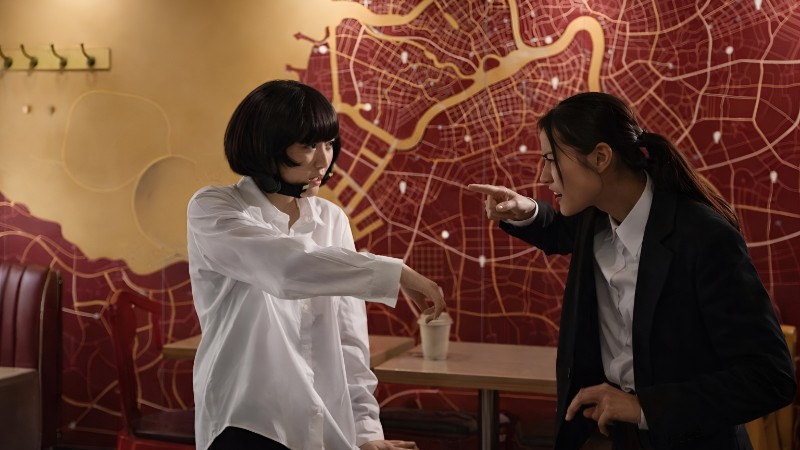 Cafe confrontation with detailed city map