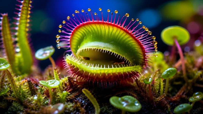 Carnivorous plant ecosystem in vivid detail