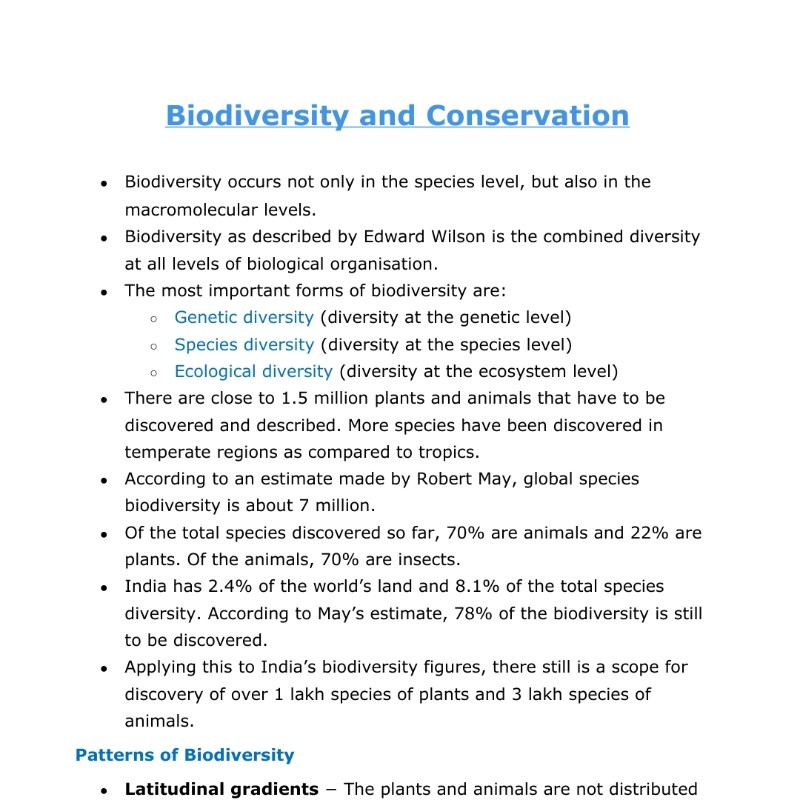 Class 12 biology chapter 15 biodiversity and conservation notes pdf