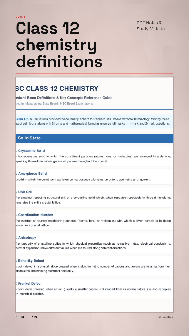 Class 12 chemistry definitions 