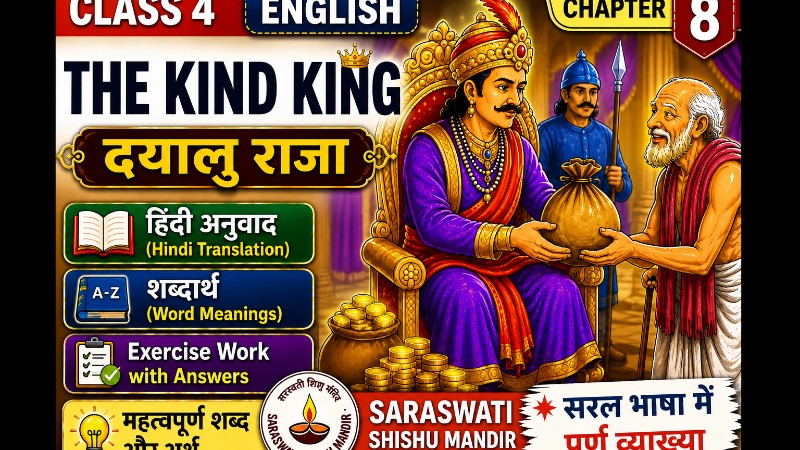 Class 4 English Chapter 8 'The Kind King' with Hindi translation, word meaning and attractive pictures