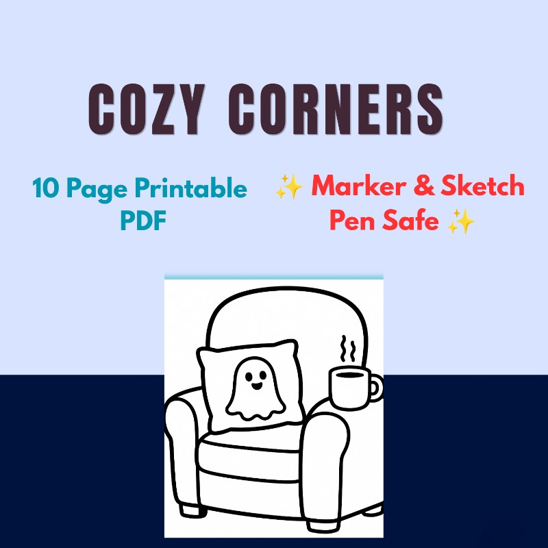 Cozy Corners: 10 Bold & Easy Printable Coloring Pages (Marker-Friendly)