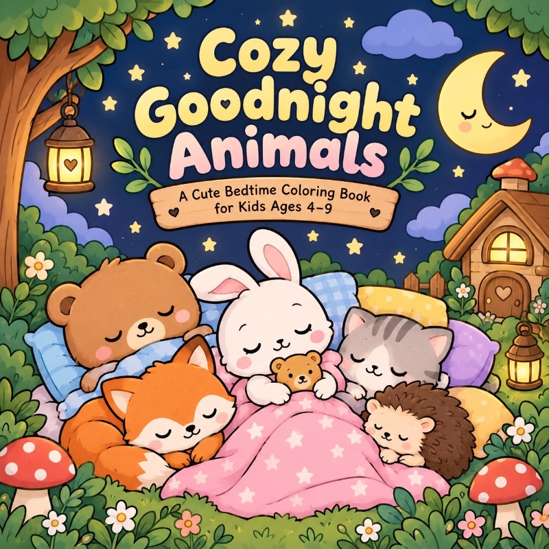 Cozy goodnight animal 10 printable colouring pages