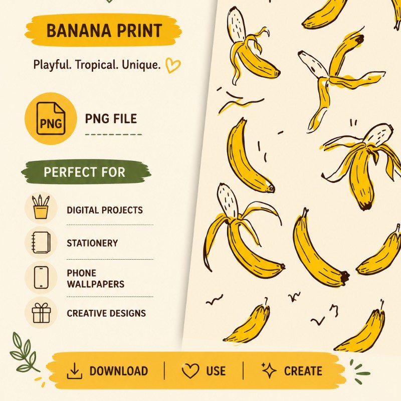 Cute Banana Digital Background | PNG File