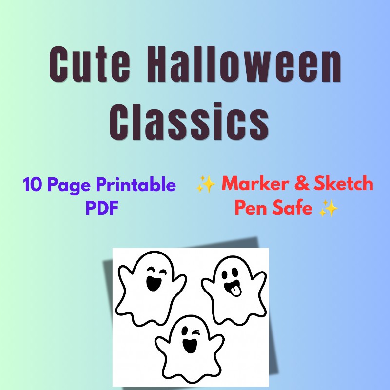 Cute Halloween Classics: 10 Bold & Easy Printable Coloring Pages (Marker-Friendly)