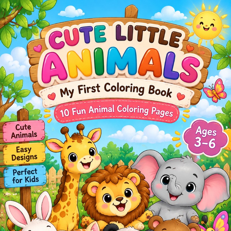 Cute Little Animals – Kids Coloring Book (10 Pages)