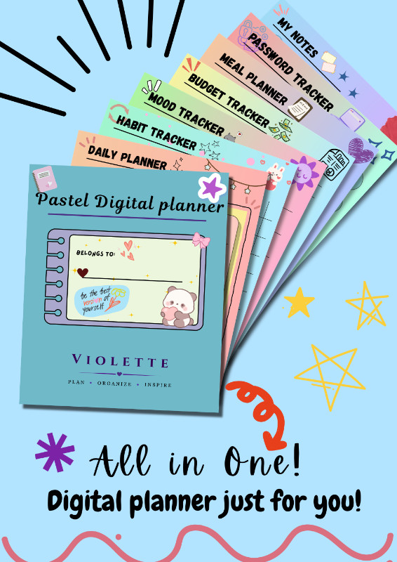 Cute Pastel Digital Planner | Undated Daily Planner | Instant Download PDF