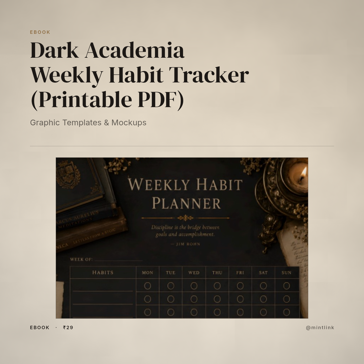 Dark Academia Weekly Habit Tracker (Printable PDF)