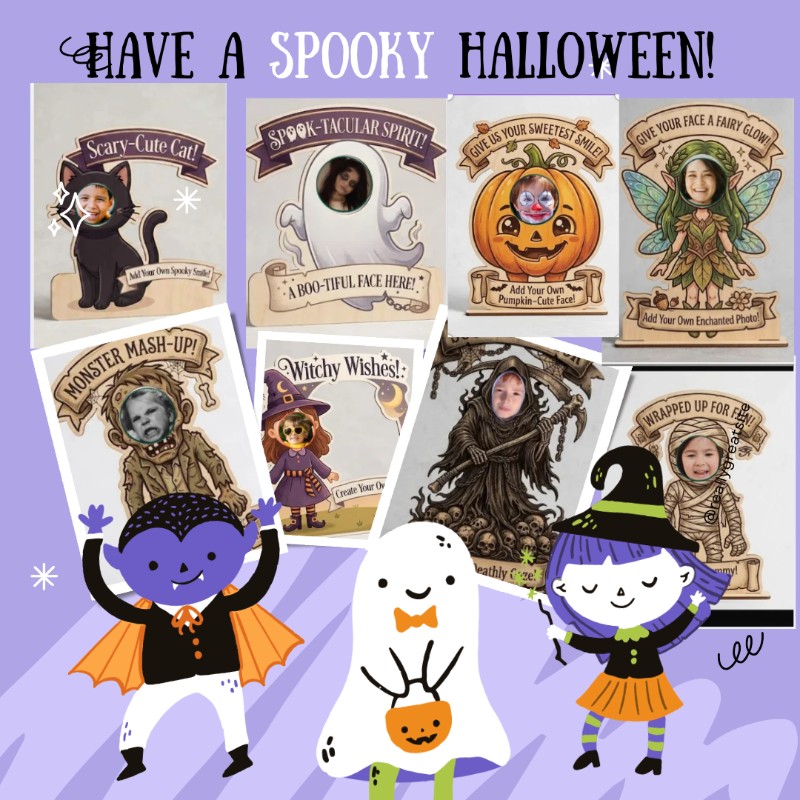 Editable Halloween Photo Template Bundle, Character Face Frames, Classroom Bulletin Board (Canva)