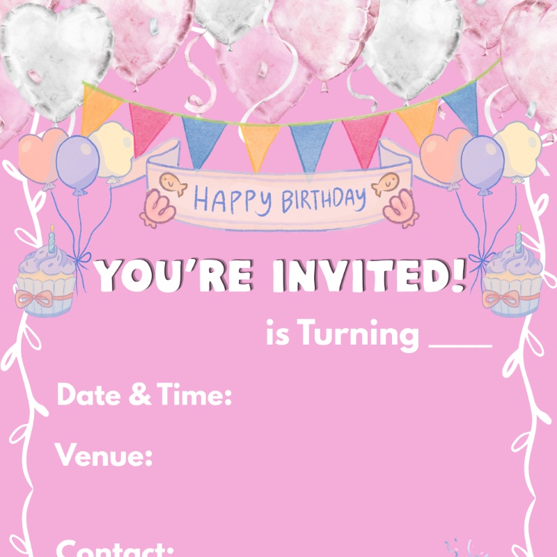 Editable Kids Birthday Invitation Template 