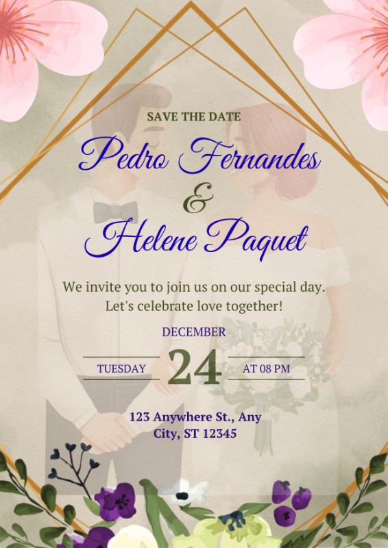 Elegant Watercolor Wedding Invitation Template