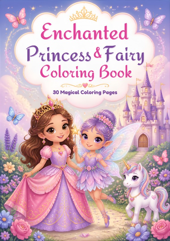 Enchanted Princess & Fairy Coloring Book – 30 Magical Pages