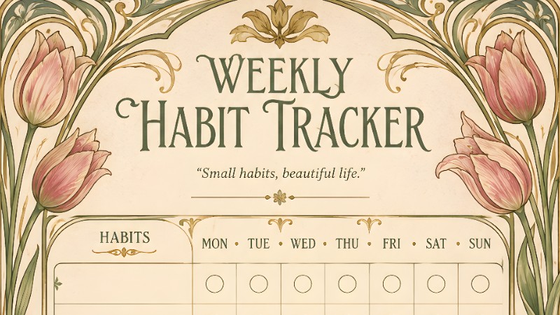 Floral Vintage Tulip Weekly Habit Tracker - Printable PDF 
